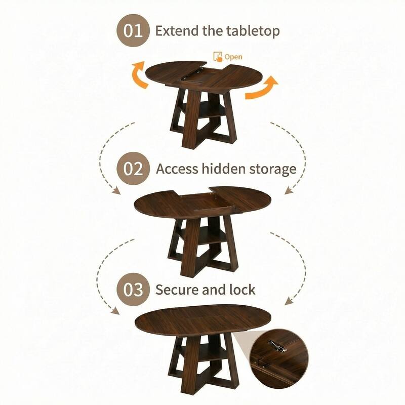 43.3"-59" Extendable Round Dining Table with Storage Shelf