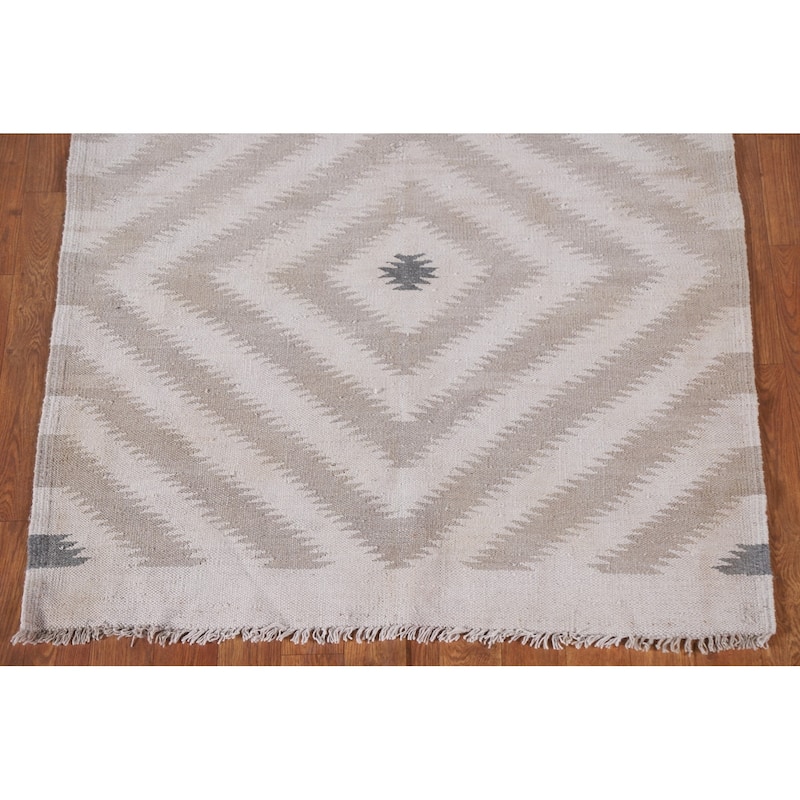 Geometric Kilim Area Rug Flatweave Accent Wool Carpet - 3'4"x 4'10"