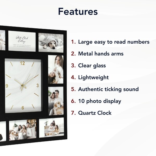 American Art Decor Picture Frame Collage Wall Clock Photo Display