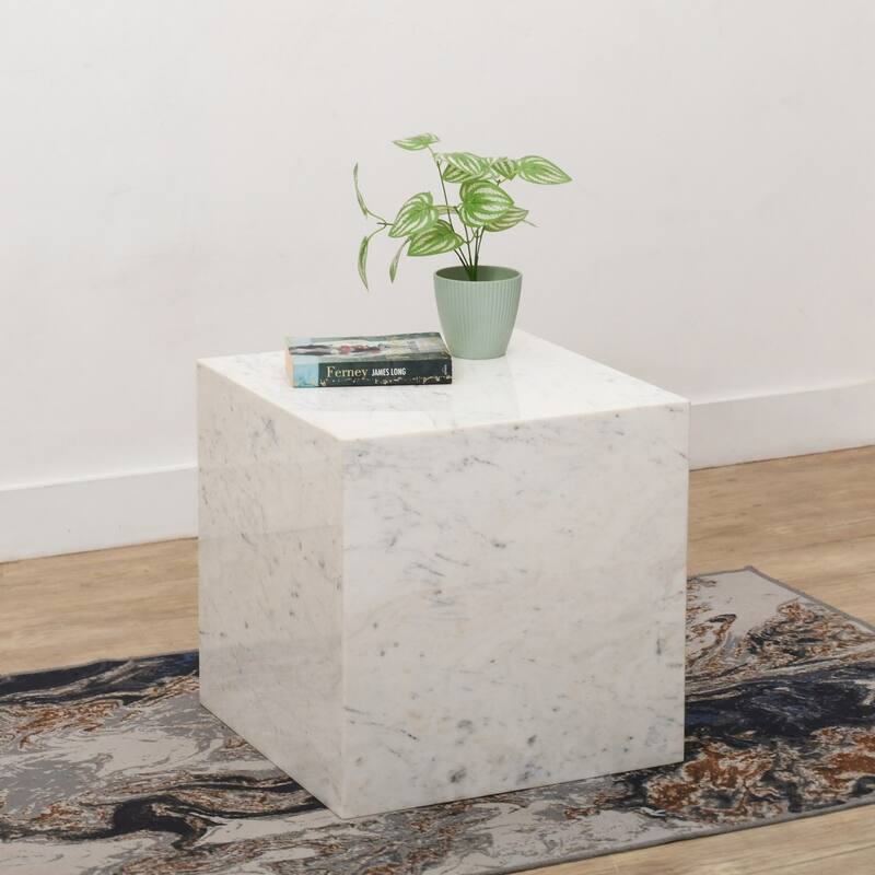 Geometrical Cube Side Table - 18" - White