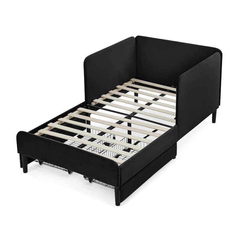 Anmytek Black Velvet Storage Bed Frame with Drawers Modern Upholstered Platform Bed for Small Spaces