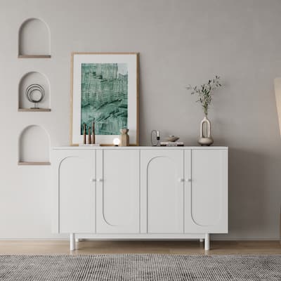 4-Door Intaglio Storage Cabinet with Pine Legs