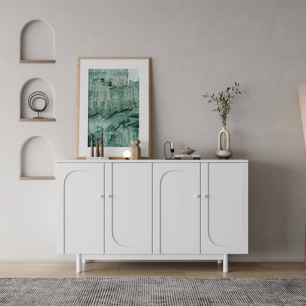 4-Door Intaglio Storage Cabinet with Pine Legs