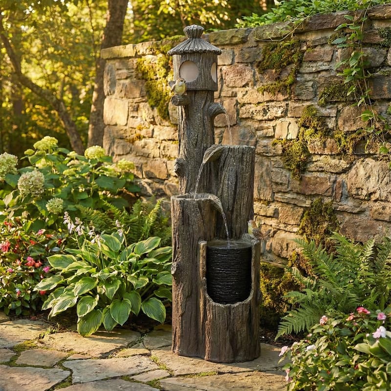 Outdoor 3 Tier Bird and Birdhouse Fountain with ETL Auto Protection