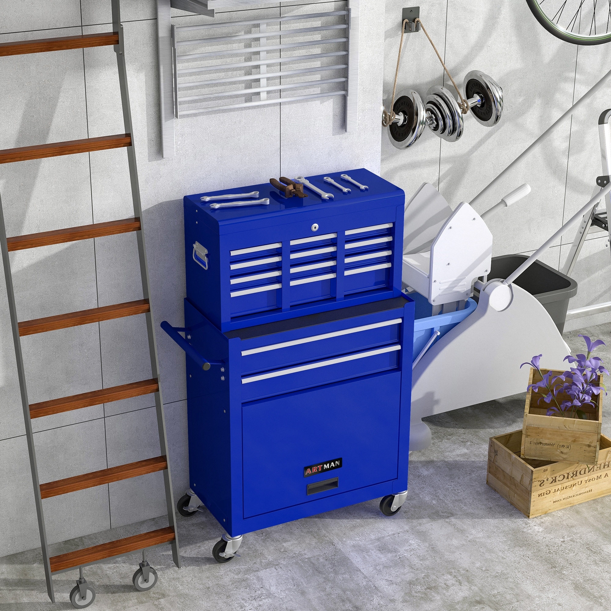 8-Drawer Mobile Tool Storage Cabinet with Locking Wheels-image
