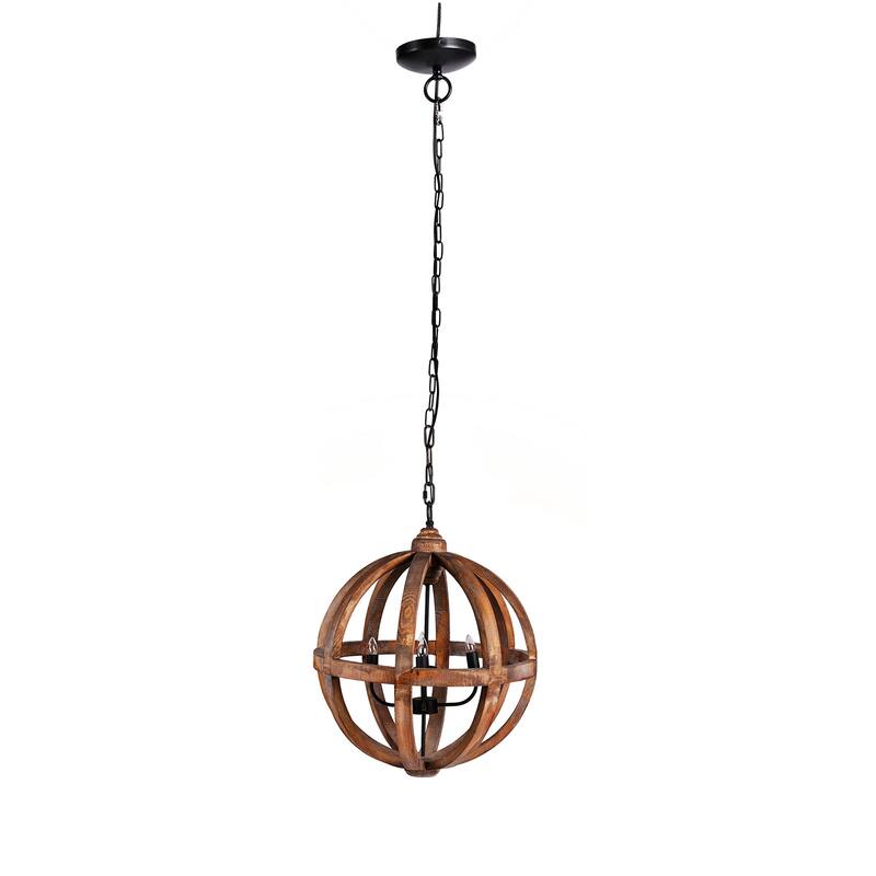 4 - Light Wood Chandelier, Hanging Light Fixture with Adjustable Chain for Kitchen Dining Room Foyer Entryway,Bulb Not Included