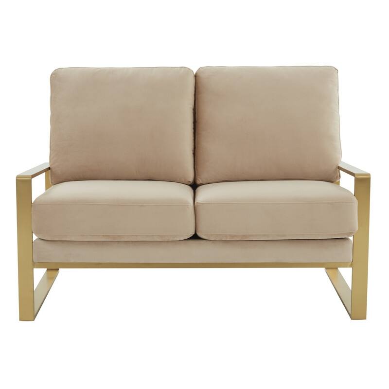 Jefferson Modern Leather/Velvet Loveseat Sofa with Silver/Gold Frame, Removable Cushions Couch for Home and Office