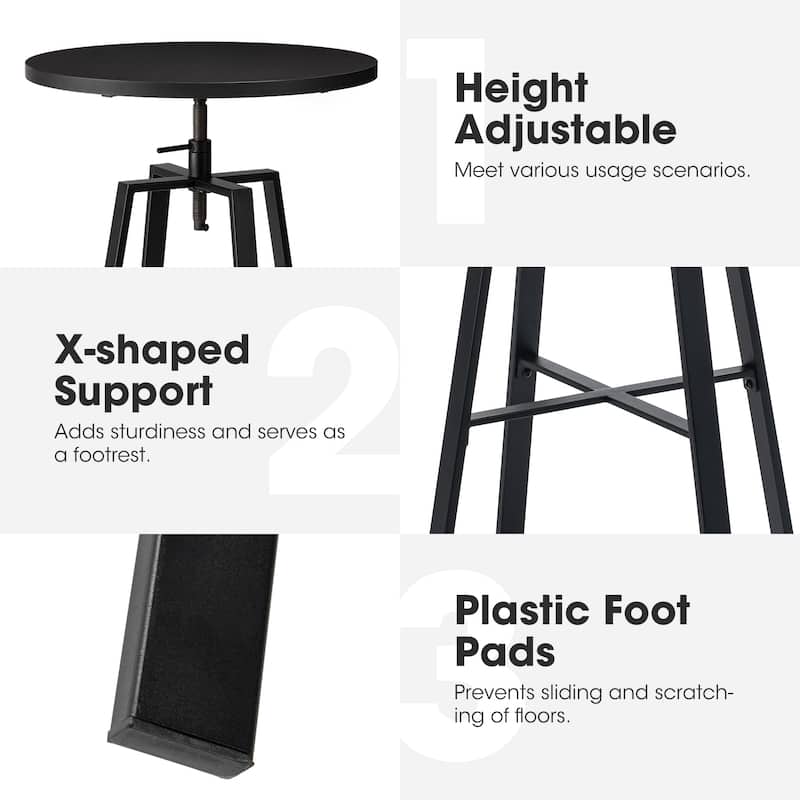 Glitzhome Industrial Wood Top Adjustable Swivel Round Pub Bar Table