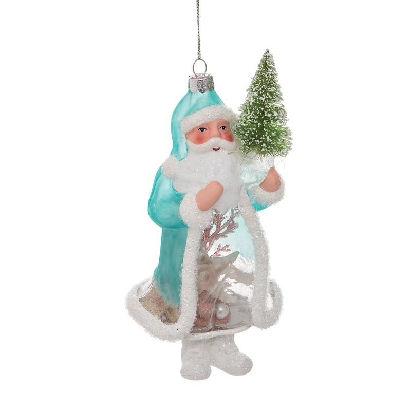 Coastal Santa Sea Life Coastal Tropical Beach Glass Holiday Christmas Xmas Ornament