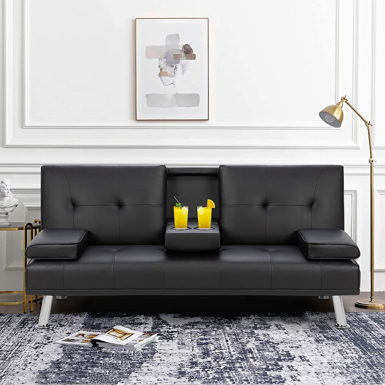 Futzca Modern Faux Leather Couch Convertible Futon Sofa Bed for