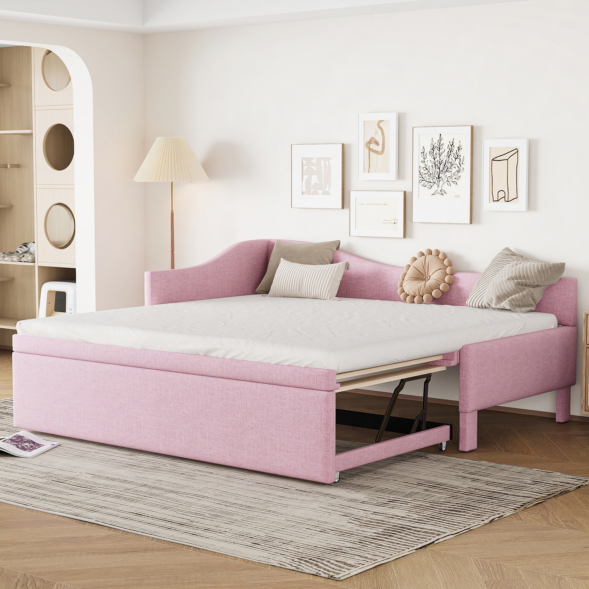 Twin Size L-Shaped Upholstered Daybed with Pop Up Trundle
