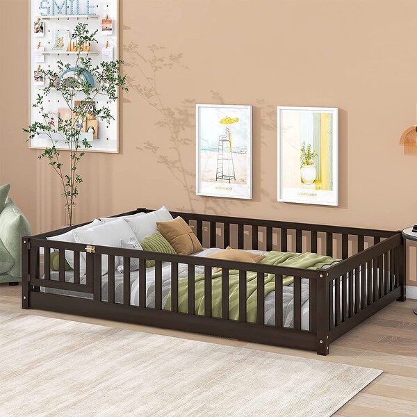 Twin Full Queen Size Floor Bed with Safety Guardrails Toddler Floor Bed for Girls and Boys On Sale Bed Bath Beyond 37167182