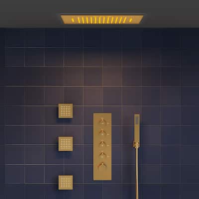20" Thermostatic Shower System, 64-Color LED Mood Lighting 2-Functions Shower Head with Bluetooth Music & 3 Body Jets