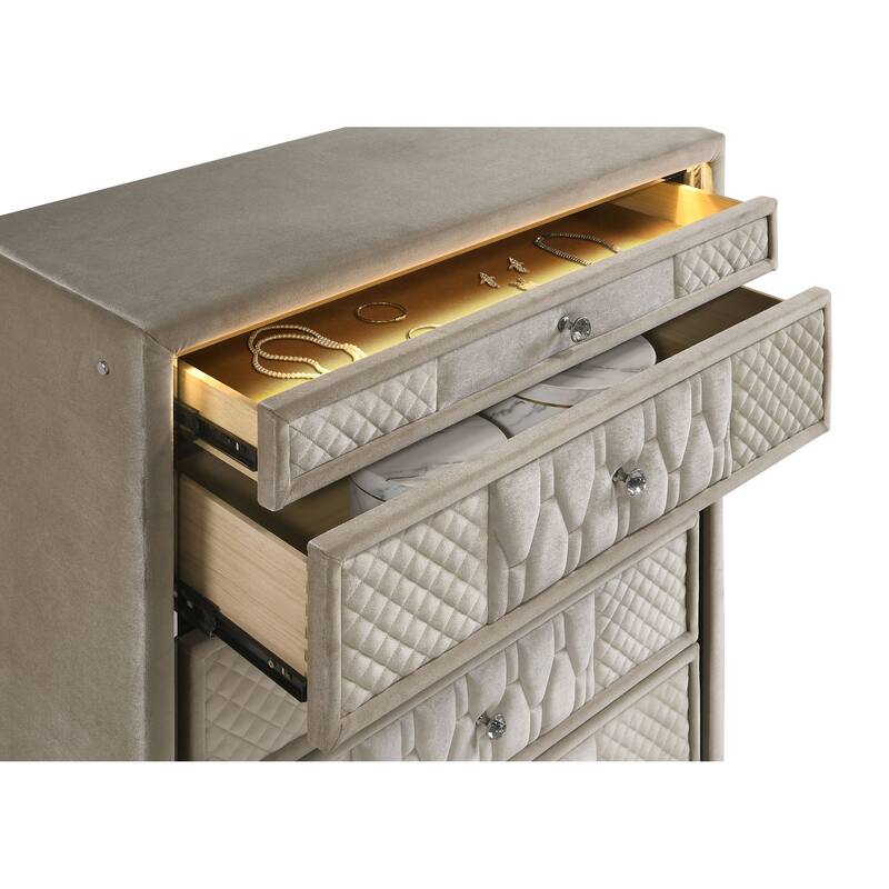 Lorient 5-drawer LED Chest of Drawers Ivory and Camel