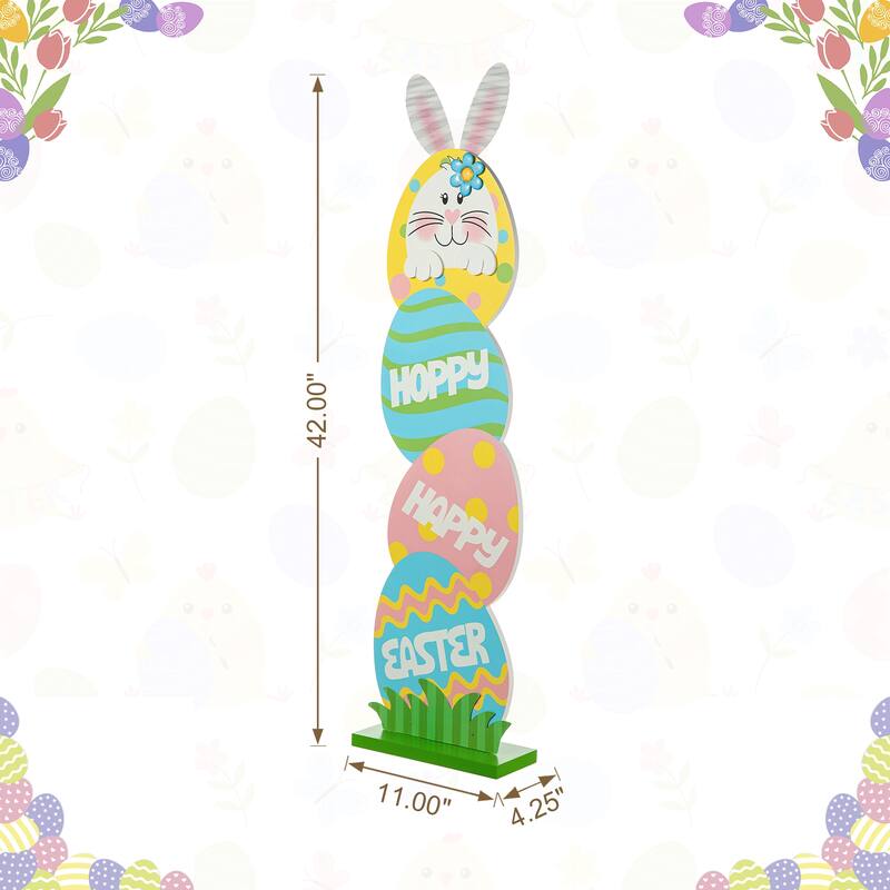Glitzhome 42"H Easter Wooden Bunny and Eggs Porch Decor