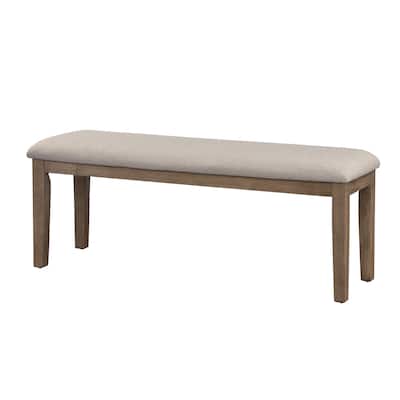 Rectangular Style Wooden Bench with Fabric Upholstered Seat,Brown and Beige - 3.5 H x 14.25 W x 47 L