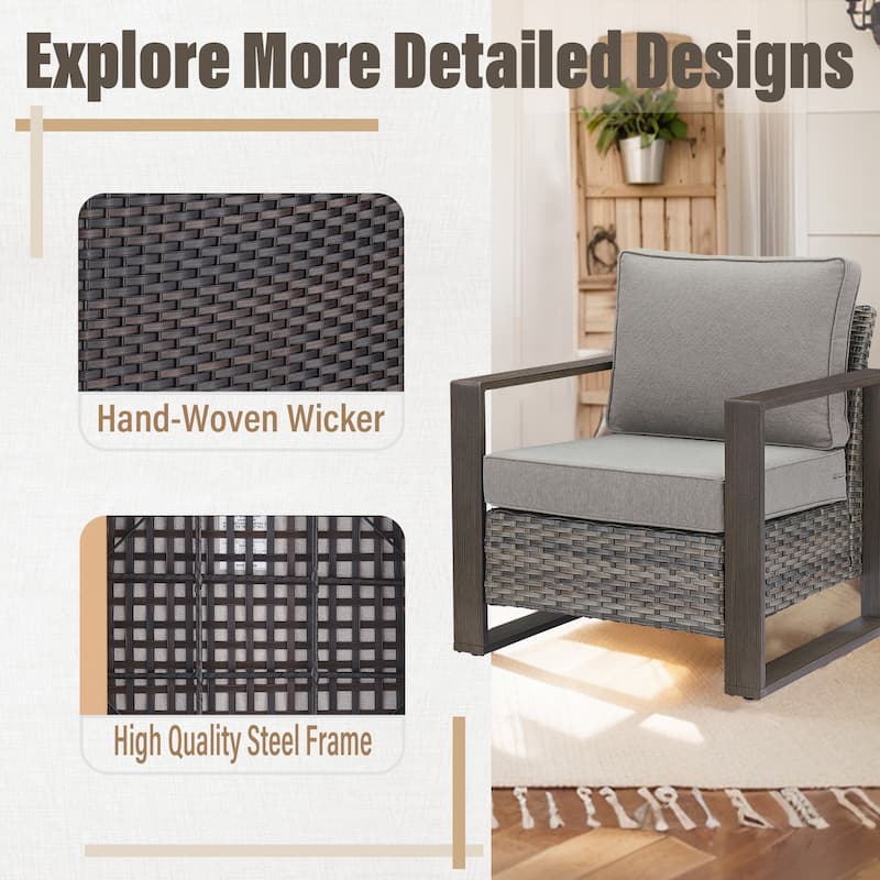 Gymojoy 4 PE Rattan Outdoor Dining Chairs with Cushions - Grey