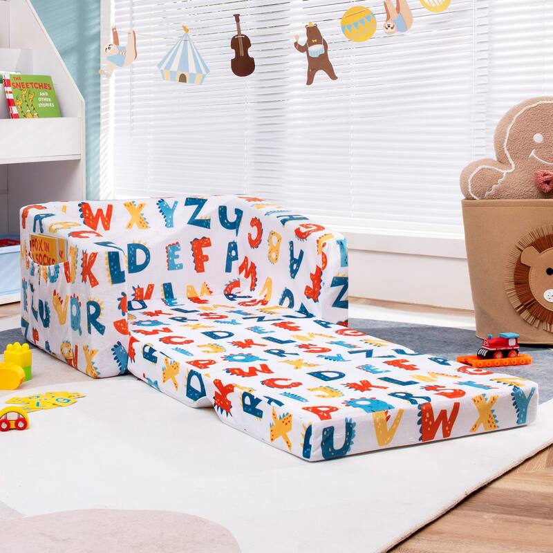 Gymax 2 in 1 Kids Convertible Sofa Children Flip-out Chair Lounger - See Details