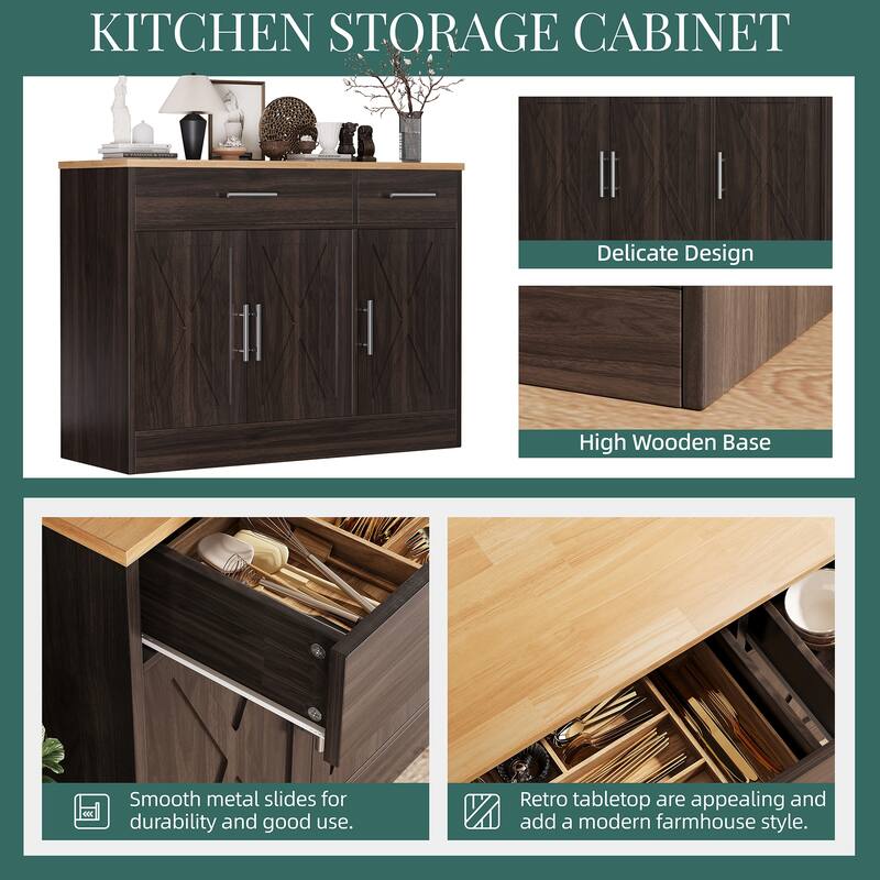 3-Door Buffet Sideboard Accent Cabinet - Multifunctional Organizer
