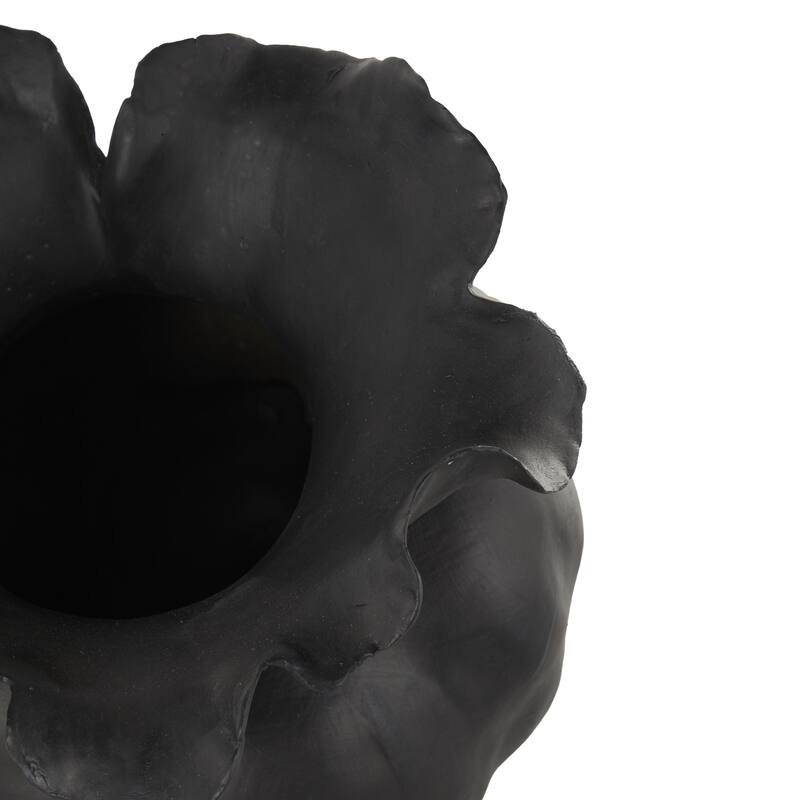 Ceramic Abstract Wide Rounded Floral Shaped Vase with Petal Rim - White or Black - Roche River Decor