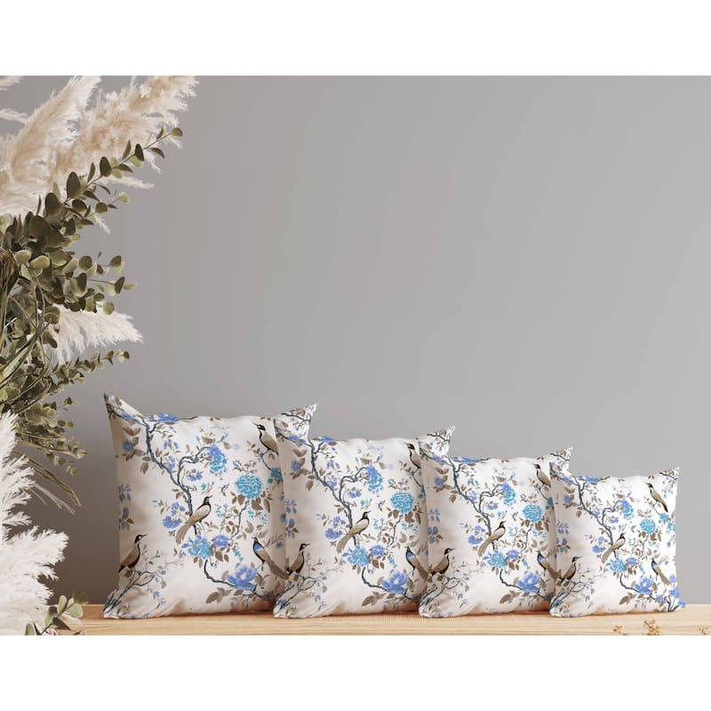 Flight of the Forest Indoor/Outdoor Reversible Throw Pillow White and Blue