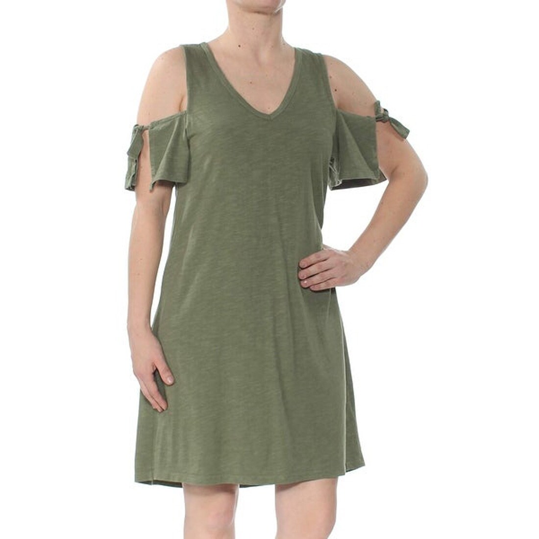 v neck cold shoulder dress