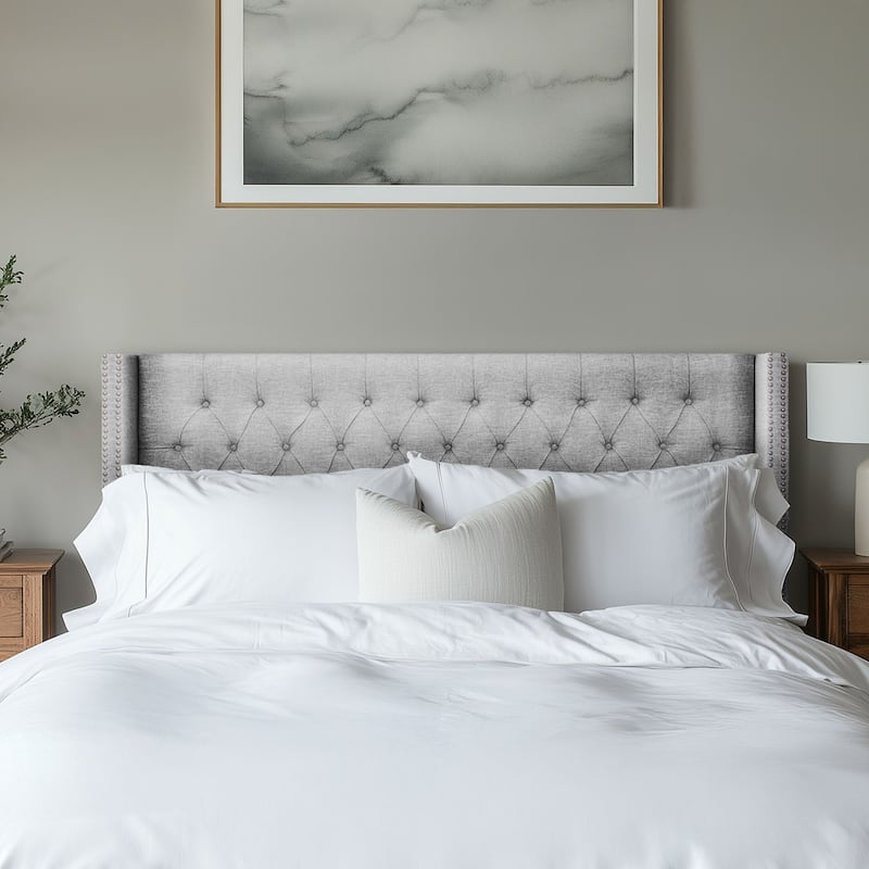 Madison Park Baldwin Upholstered Wingback Headboard with Button Tufting & Nailhead Trim
