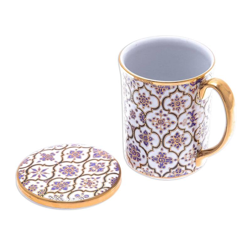 Handmade Thai Royalty Benjarong ceramic lidded mug (Thailand)