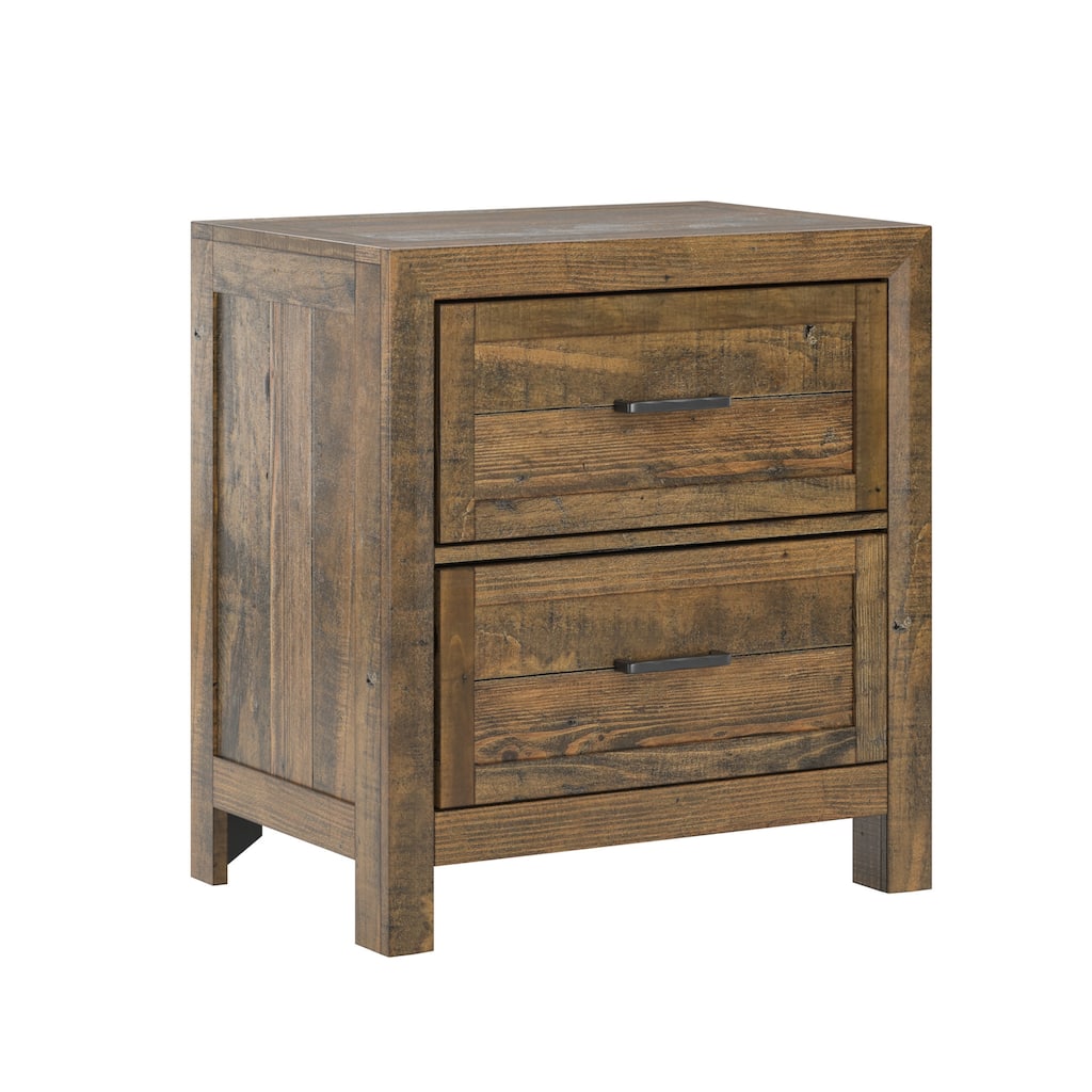 Rustic Brown 2-Drawer Nightstand with Easy Assembly