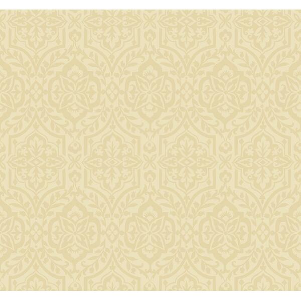 Gagny Gold Sure Strip Prepasted Damask Catherdral Damask Wallpaper