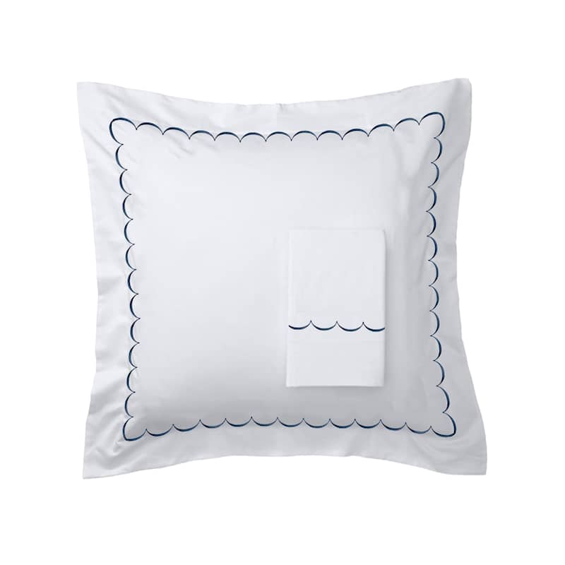 Home Sweet Home Collection 600TC Cotton Scallop Embroidery Pillowcase OR Euro Sham Set - Navy - Euro Sham
