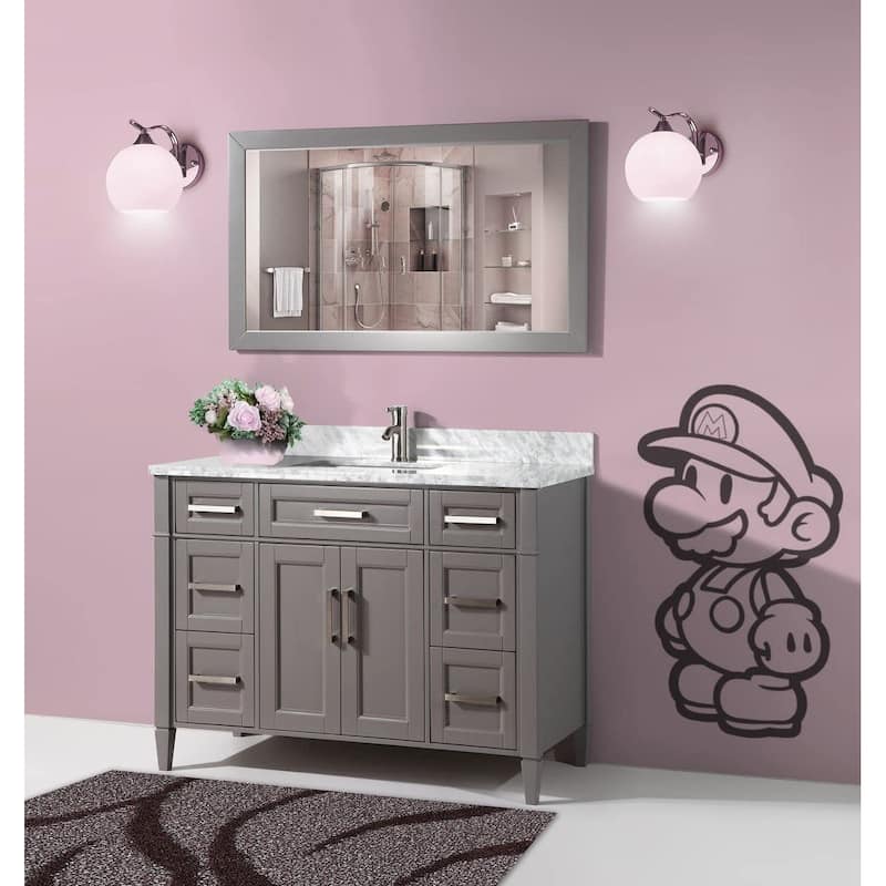 Vanity Art 60-Inch Single Sink Bathroom Vanity Set Carrara Marble Stone Top 7 Drawers 1 Shelf Undermount Sink with Free Mirror