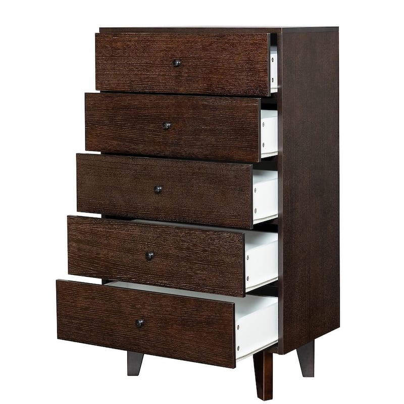 Modern Auburn Solid Wood Dresser Chest of Drawers with Retro Round Handle