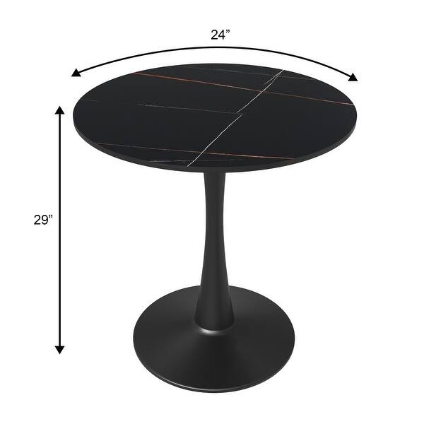dimension image slide 0 of 2, Bristol 24" Round Minimalist Dining Table for 4, Sintered Stone Top & Black Iron Pedestal Base for Kitchen & Dining Room