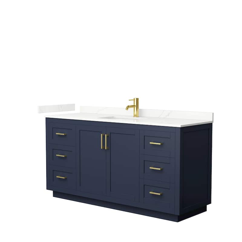 Miranda 66-inch Single Vanity, Quartz Top - Dark Blue, Gold Trim, Giotto Quartz Top