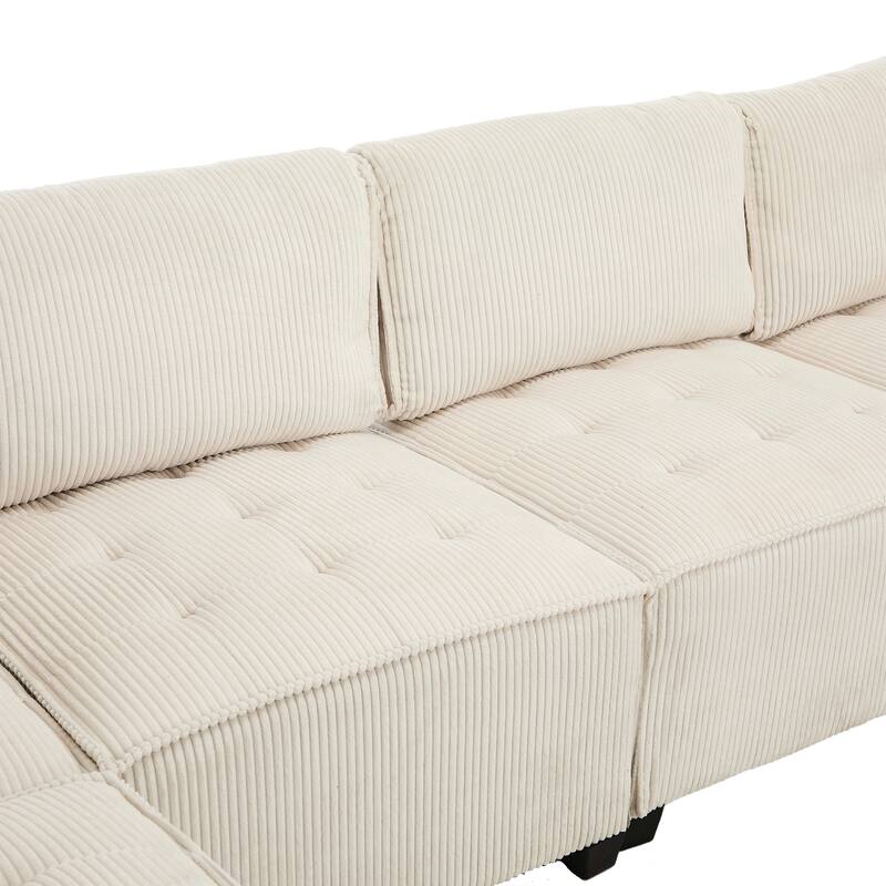 U-Shaped Modular Sectional Sofa, Oversized Corduroy Cloud Couch with Reversible Chaise, Comfy Convertible 6-Seat Corner Couch