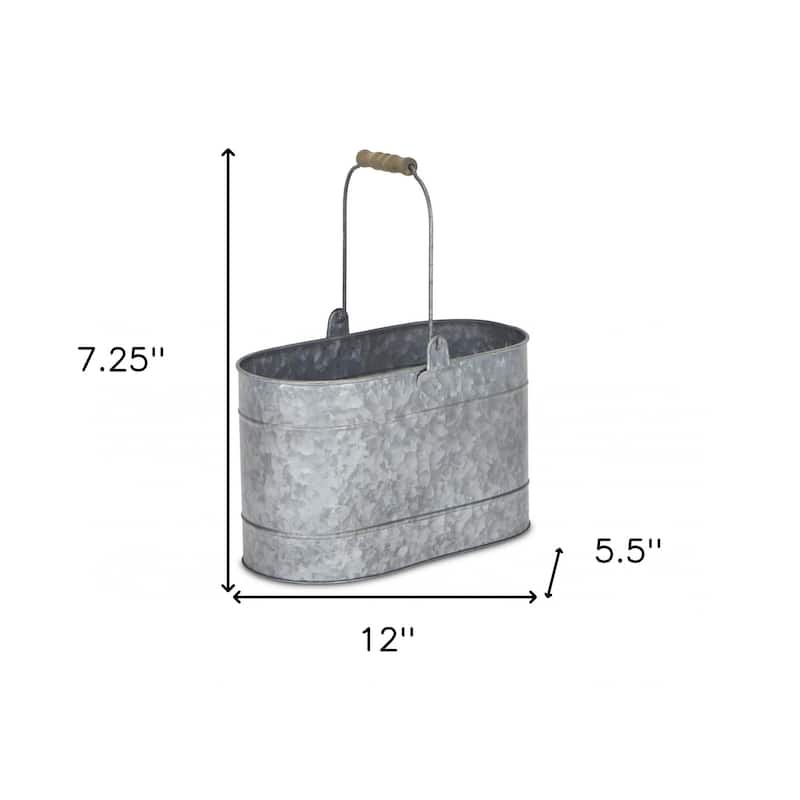 HomeRoots 12" Gray Galvanized Steel Bucket