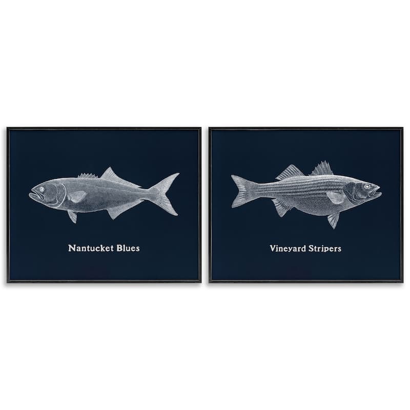 Stupell Harbor Fish Phrases Framed Giclee Art Design By Phillipa Katz (Set of 2) - 30 x 24 - Black