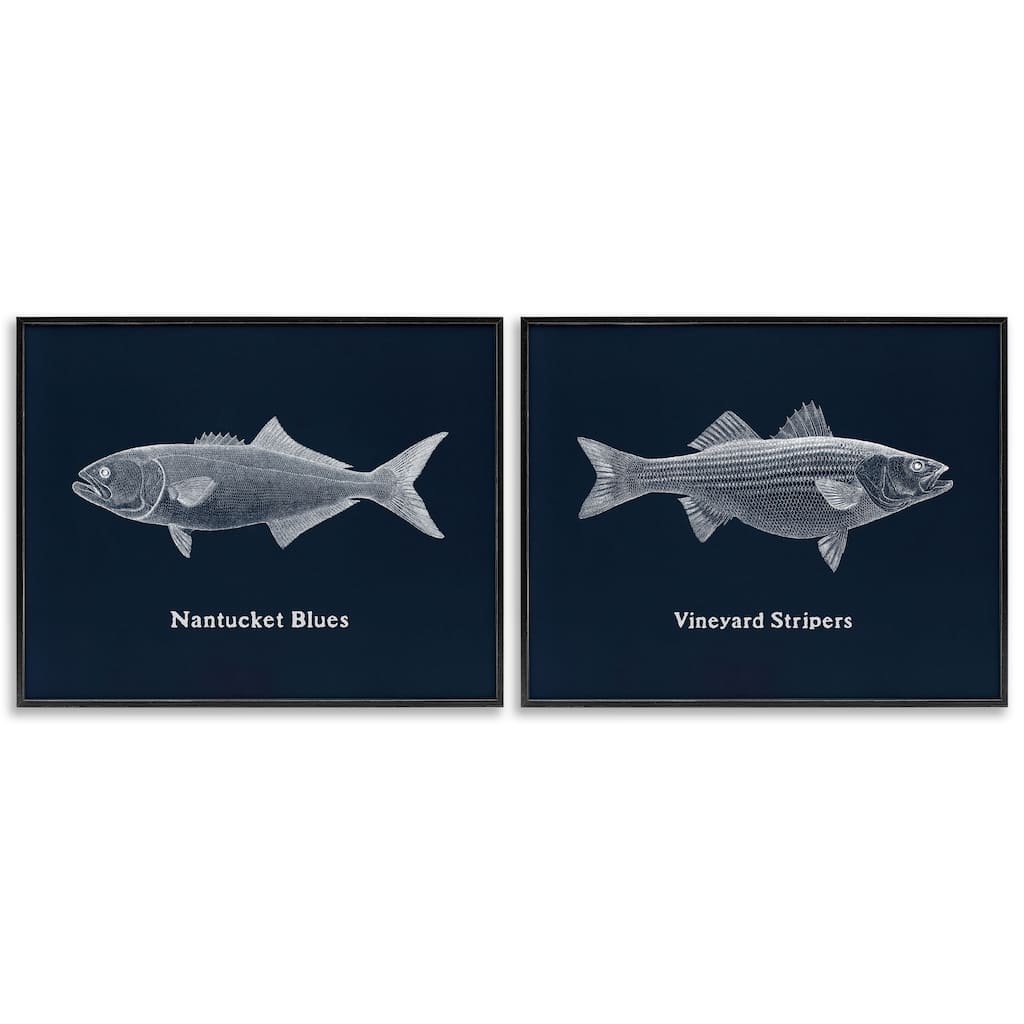 Stupell Harbor Fish Phrases Framed Giclee Art Design By Phillipa Katz (Set of 2)