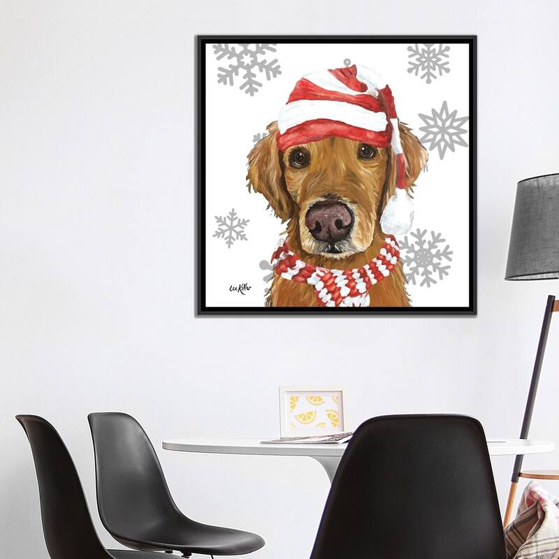 iCanvas "Christmas Golden Retriever" by Hippie Hound Studios Framed