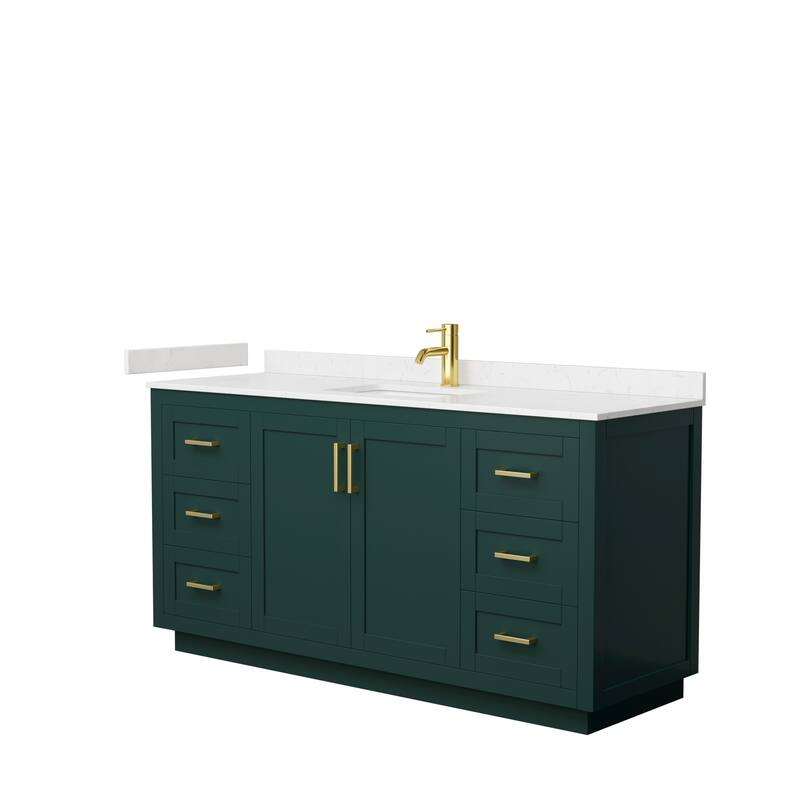 Miranda Single Vanity Set, Cultured Marble Top, No Mirror - 66-Inch Single - Green, Gold Trim, Carrara Cultured Marble Top