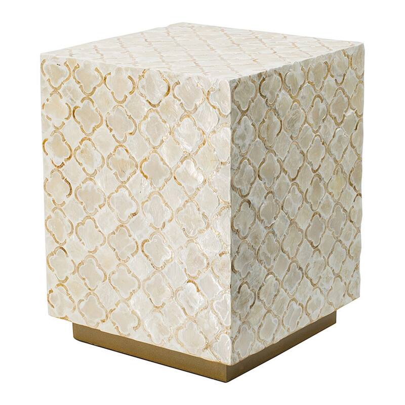 13.8 in. Cream and Gold Square Wood End Table, Sturdy Build End Side Table for Living Rooms