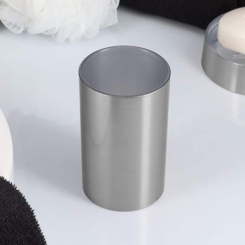 Brushed Aluminum Bath Tumbler Cup Holder or Toothbrush Holder NOUMEA - Silver - 12 Fl oz