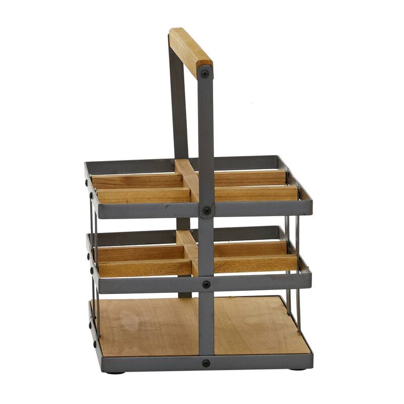 Modern 6-Bottle Wood and Metal Wine Holder