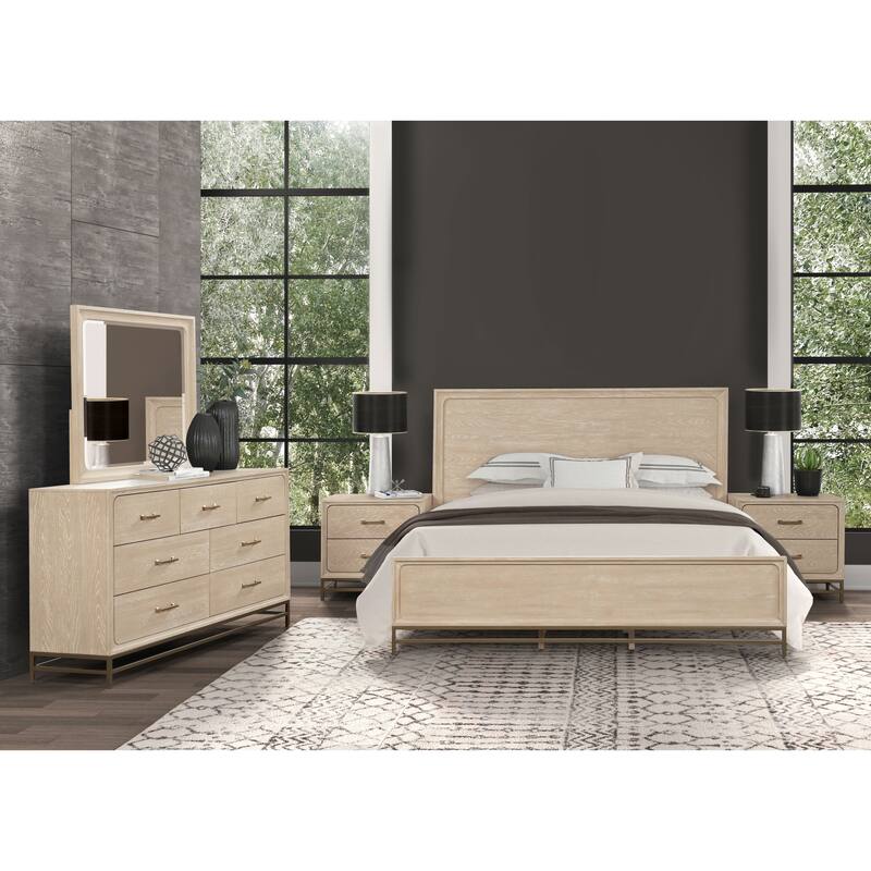 Furniture of America Drayden Modern Solid Wood 5-Piece Queen Bedroom Set - Light Oak.