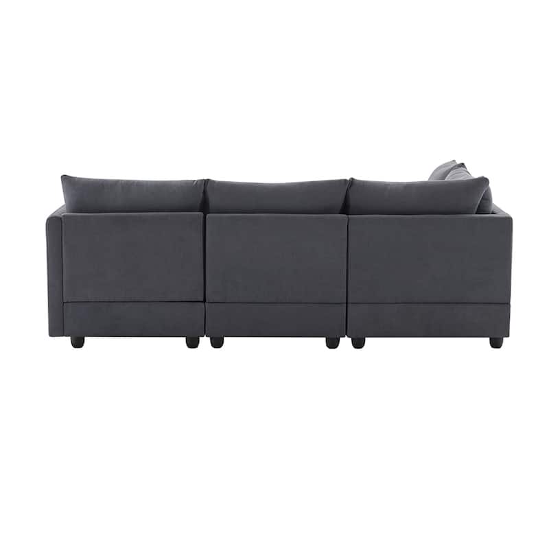 Modern L-Shape 5-Seat Sectional Sofa w/ 2 Pillows, Convertible Ottoman