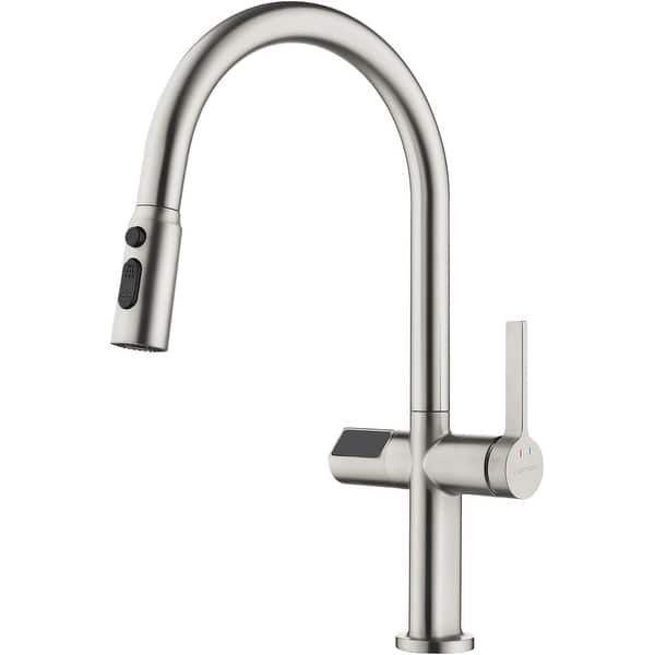 slide 2 of 41, Lefton Touchless Pull-Out Kitchen Faucet, Hands Free Motion Sensor Activated, Battery-Free Temperature Display, KF2206
