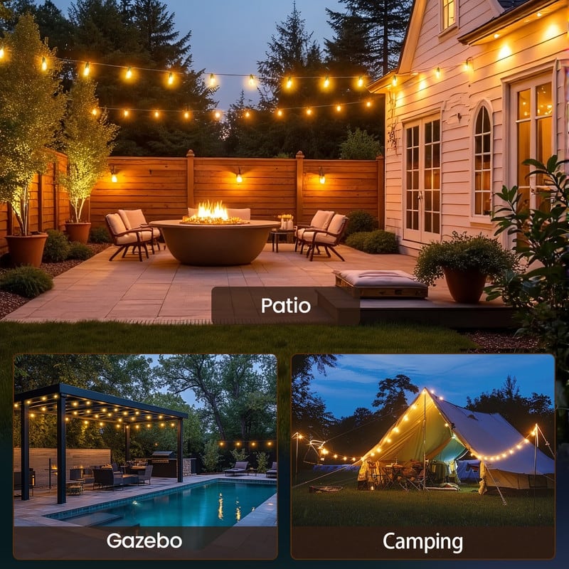54FT Solar String Lights Outdoor Waterproof 16 LED Bulbs