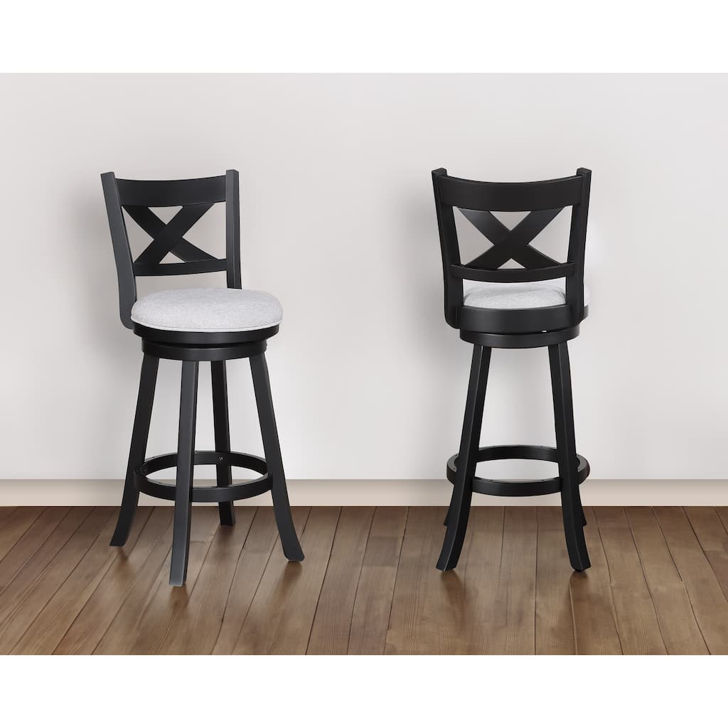 2Pc Swivel Pub Stools Counter Height 24" Chair Fabric Upholstered Seat Footrest Wooden Dining Room Furniture Black/Dove