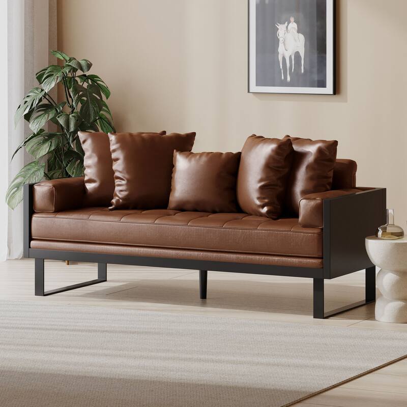 Contemporary Oversize PU Upholstered Loveseat with Pillows